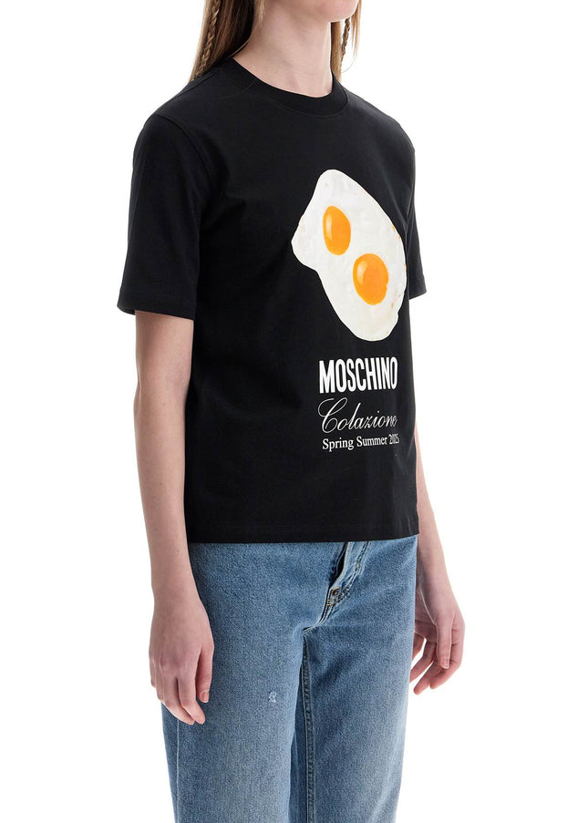 Moschino black cotton t-shirt with fried egg print