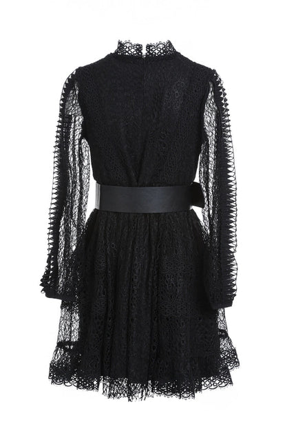 Multi Hollow Out Lace Net Belted Midi Dress-Dress-Beulah Style-Urbanheer