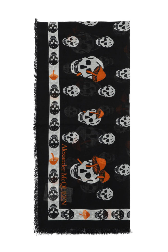 Mushrooms Skull Scarf-women > accessories > scarves and gloves > scarves-Alexander Mcqueen-os-Nero-Urbanheer