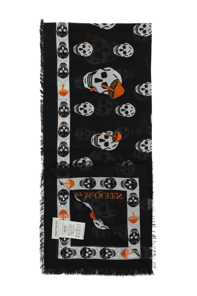 Mushrooms Skull Scarf-women > accessories > scarves and gloves > scarves-Alexander Mcqueen-os-Nero-Urbanheer