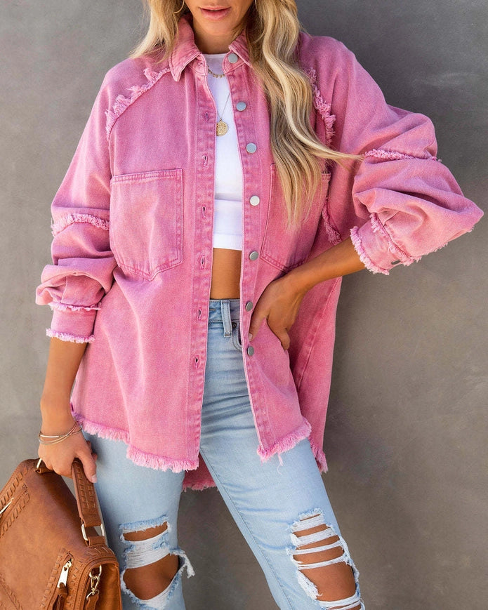 Natalie Denim Jacket-Jacket-Revella The Label-S-Coral Red-Urbanheer