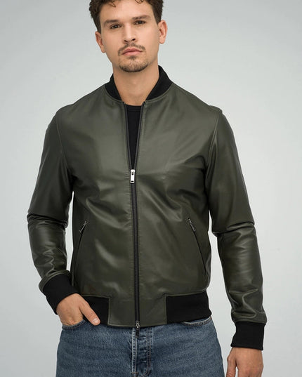 Natural Leather Jacket For Men Olive