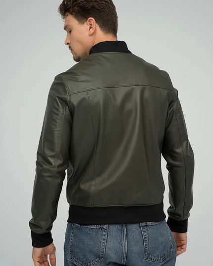 Natural Leather Jacket For Men Olive