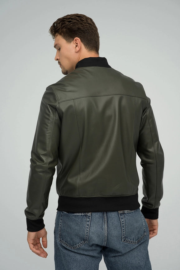 Natural Leather Jacket For Men Olive