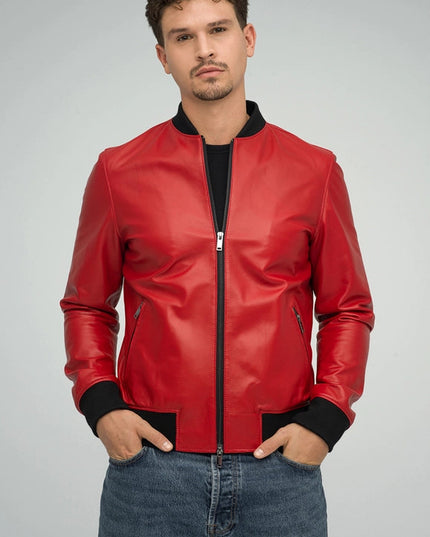 Natural Leather Jacket For Men Red