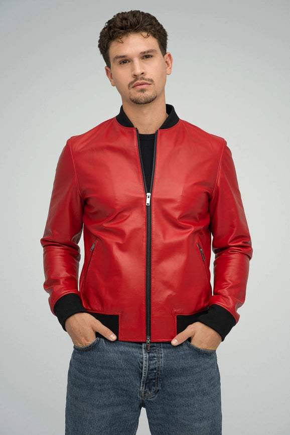 Natural Leather Jacket For Men Red