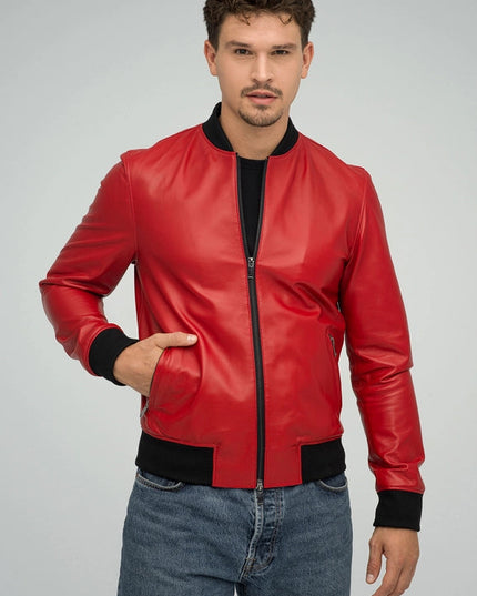 Natural Leather Jacket For Men Red