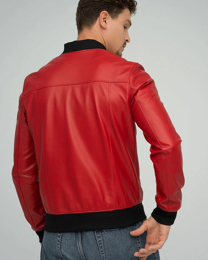 Natural Leather Jacket For Men Red