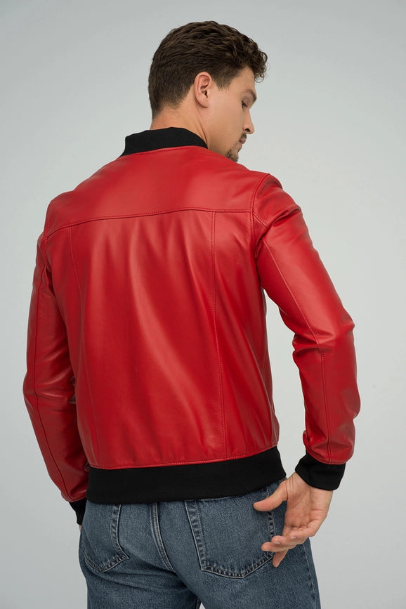 Natural Leather Jacket For Men Red