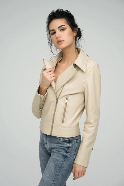 Natural Leather Jacket For Women cream