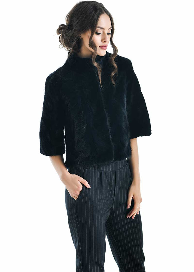 Navy Blue Genuine Mink Fur Jacket-0