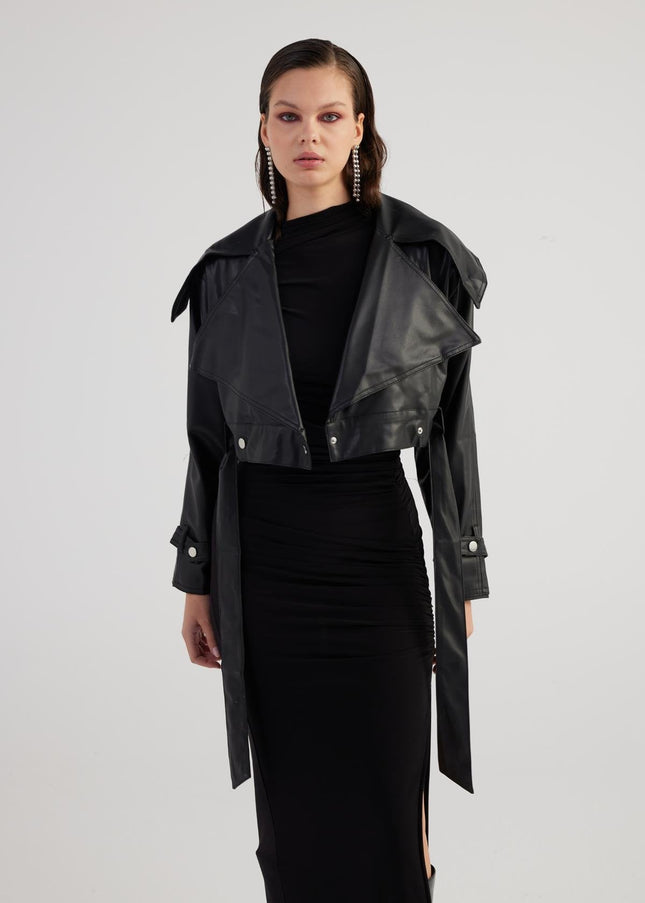 Neeko Black Faux Leather Cropped Jacket-1