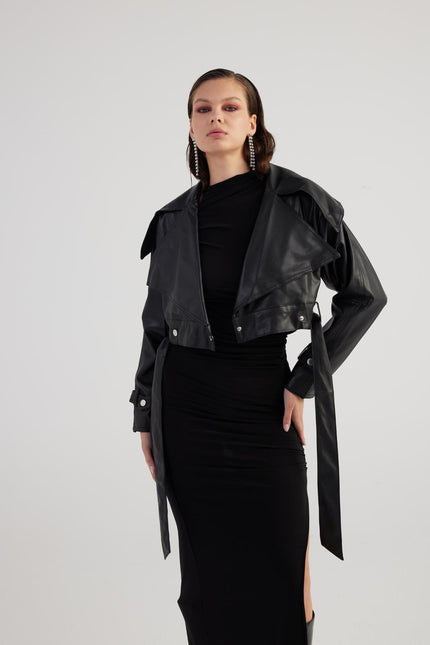 Neeko Black Faux Leather Cropped Jacket-2