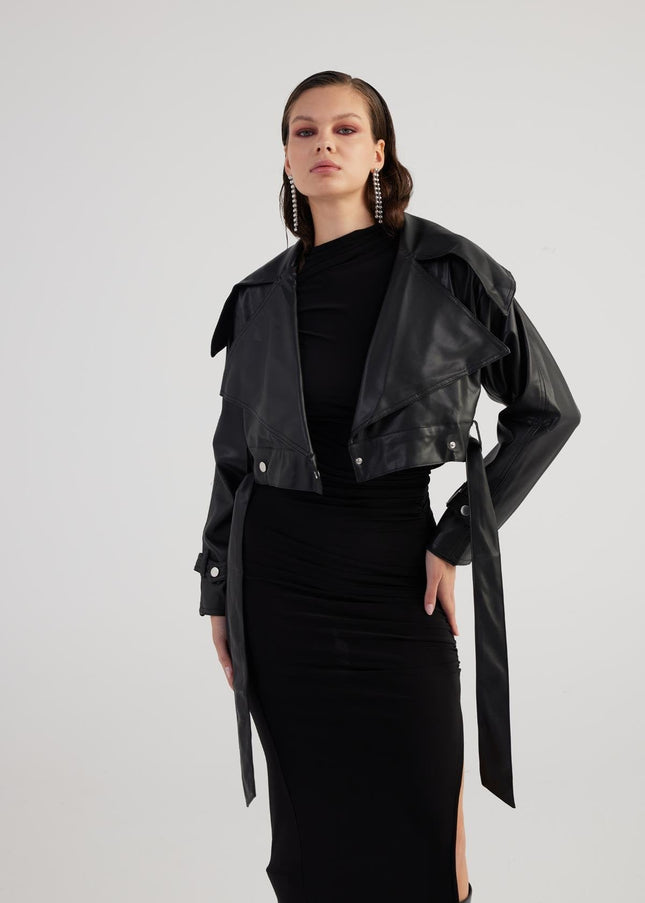 Neeko Black Faux Leather Cropped Jacket-2