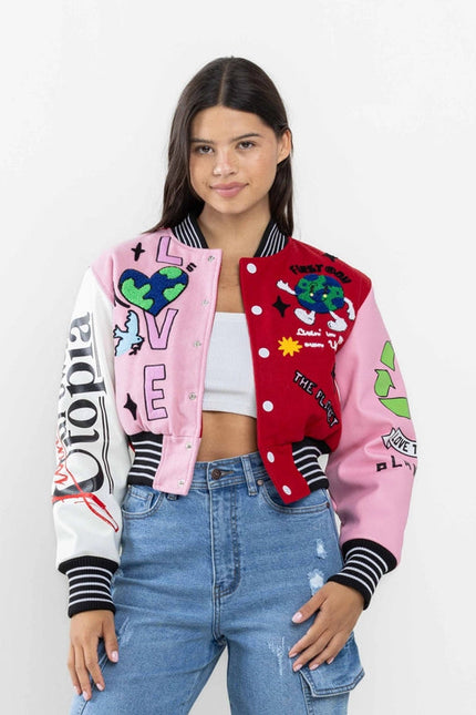 No.1 Best Planet Cropped Varsity Jacket