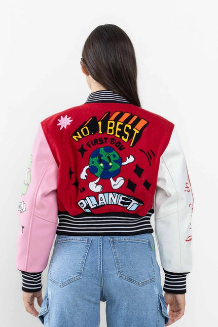 No.1 Best Planet Cropped Varsity Jacket