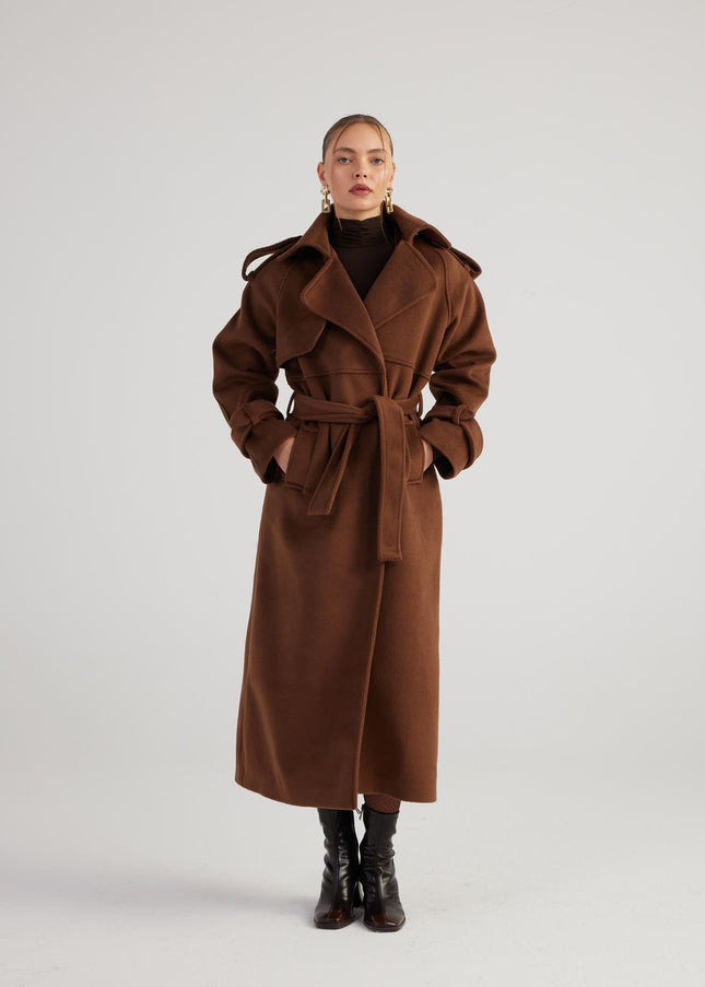 Nora Brown Cashmere Blend Maxi Coat-0