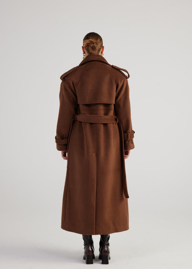 Nora Brown Cashmere Blend Maxi Coat-1