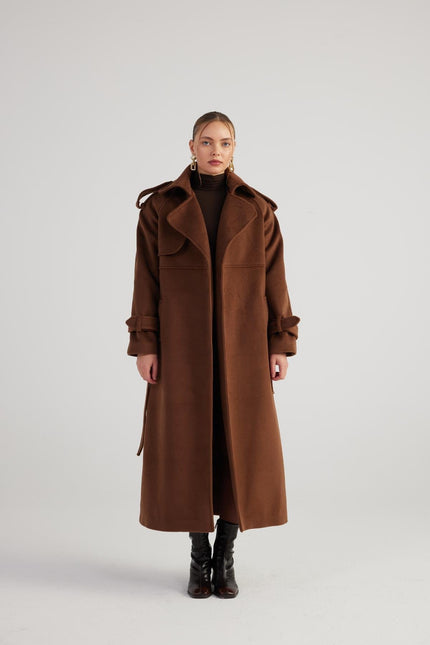 Nora Brown Cashmere Blend Maxi Coat-2