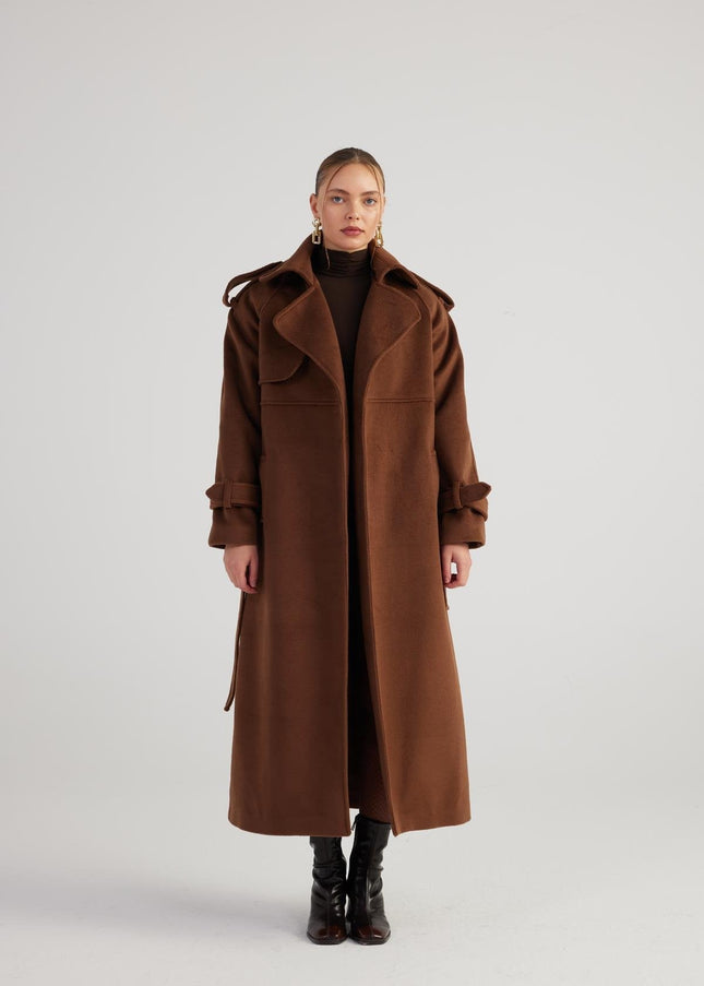 Nora Brown Cashmere Blend Maxi Coat-2