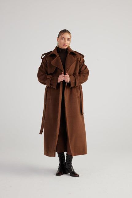 Nora Brown Cashmere Blend Maxi Coat-3