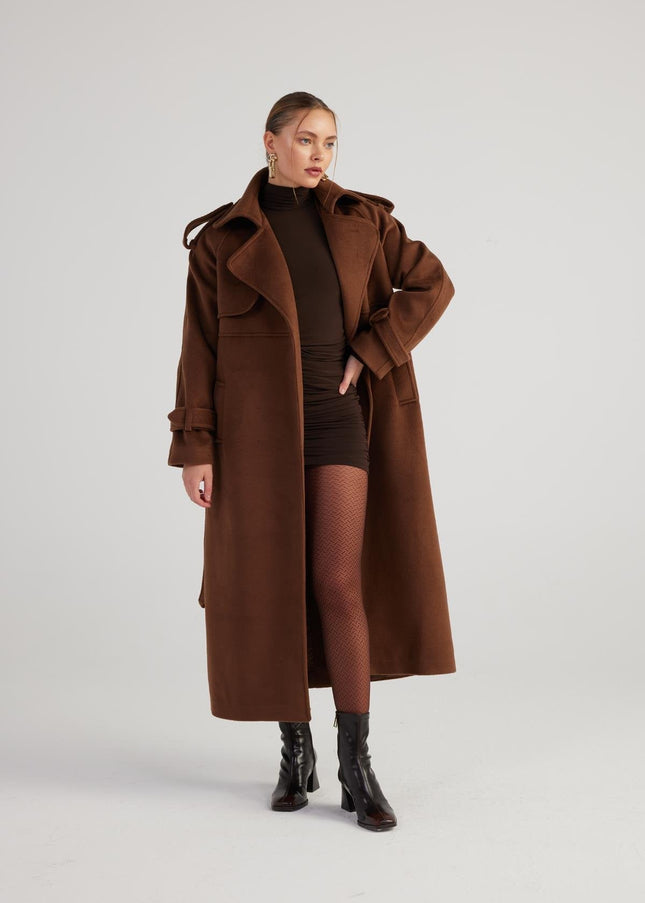 Nora Brown Cashmere Blend Maxi Coat-4