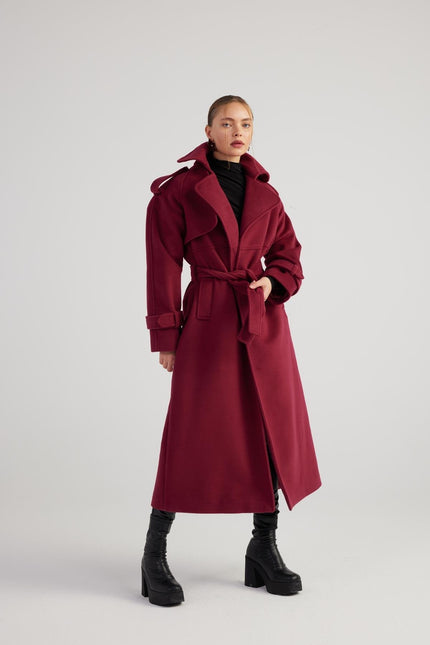 Nora Burgundy Cashmere Blend Maxi Coat-0