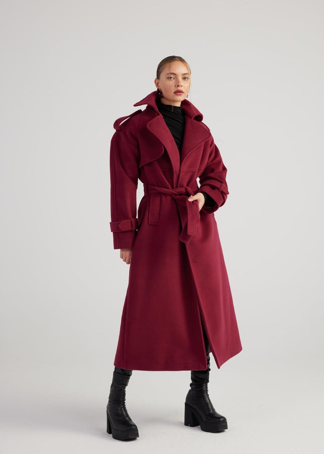 Nora Burgundy Cashmere Blend Maxi Coat-0