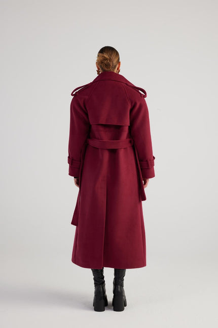 Nora Burgundy Cashmere Blend Maxi Coat-1