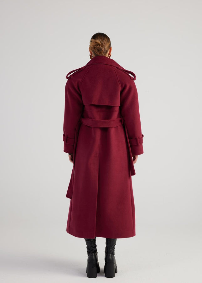 Nora Burgundy Cashmere Blend Maxi Coat-1