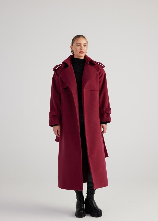 Nora Burgundy Cashmere Blend Maxi Coat-2