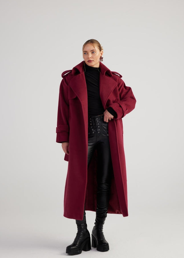 Nora Burgundy Cashmere Blend Maxi Coat-3