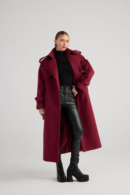 Nora Burgundy Cashmere Blend Maxi Coat-4