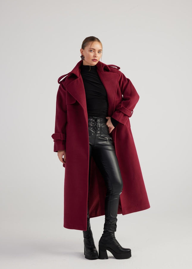 Nora Burgundy Cashmere Blend Maxi Coat-4