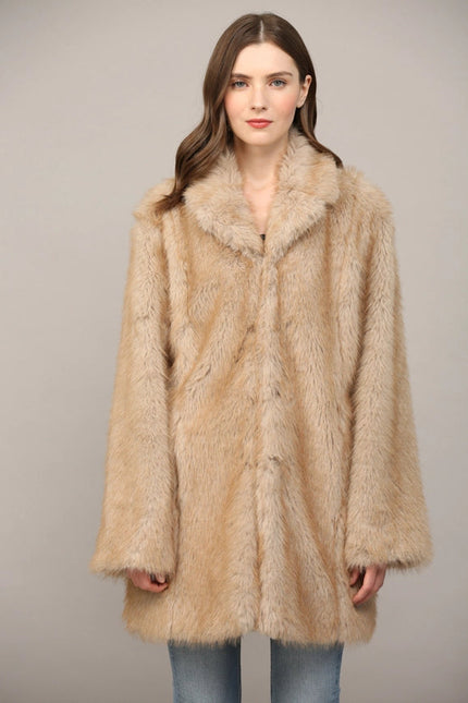 Notch Collar Faux Fur Coat