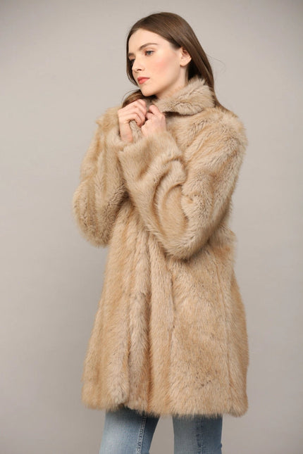 Notch Collar Faux Fur Coat