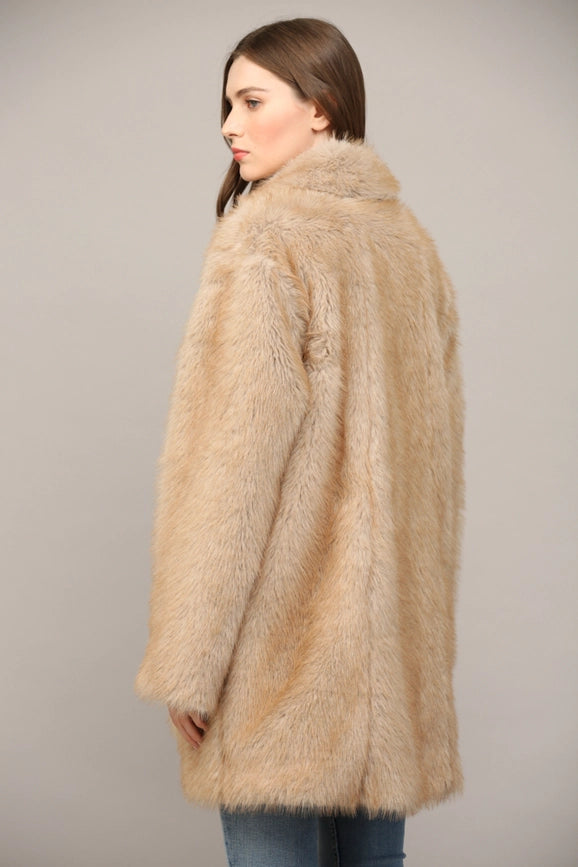 Notch Collar Faux Fur Coat