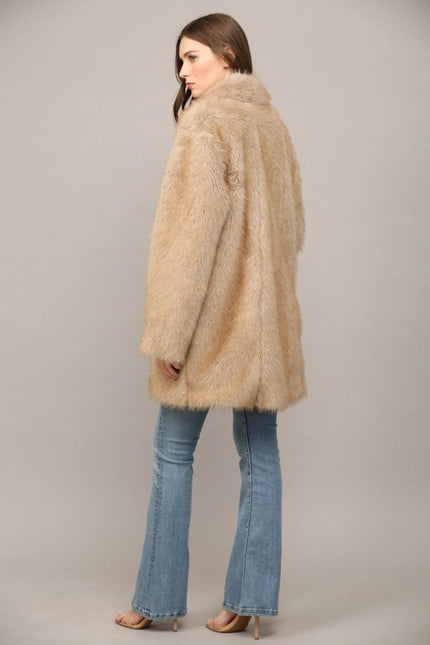 Notch Collar Faux Fur Coat