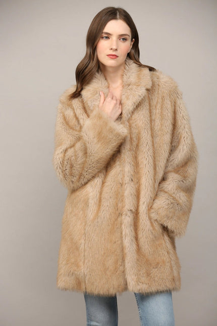 Notch Collar Faux Fur Coat