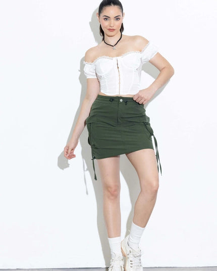 Nylon Cargo Mini Skirt Olive