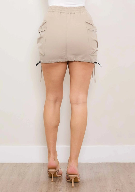 Nylon Cargo Mini Skirt Sand