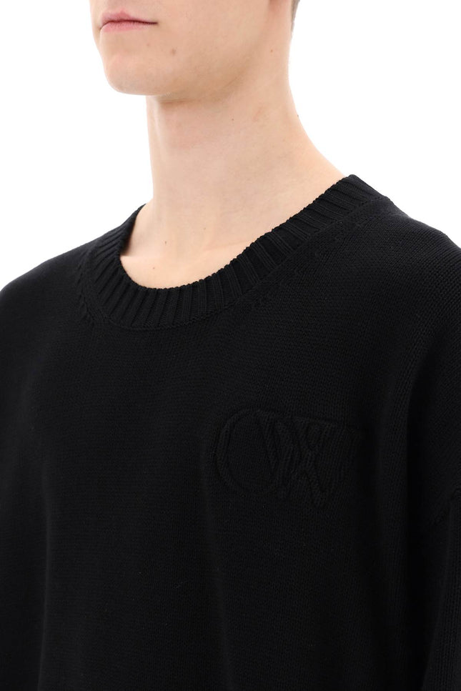 Off-White Sweater With Embossed Diagonal Motif Black-Off-White-Urbanheer