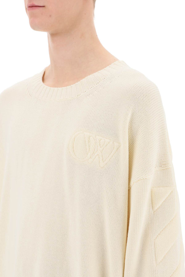 Off-White Sweater With Embossed Diagonal Motif Neutro-Off-White-Urbanheer