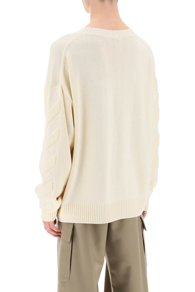 Off-White Sweater With Embossed Diagonal Motif Neutro-Off-White-Urbanheer