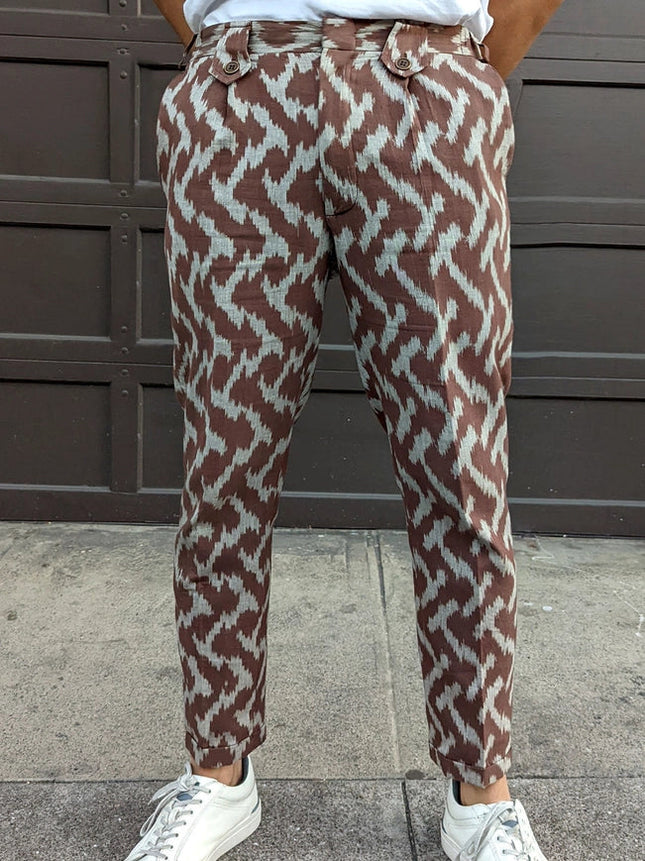 Obscuria - Brown Slim Fit Handwoven Ikat Pants-Pants-Pali-Urbanheer