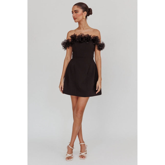 Off the Shoulder Tulle Detail Mini Dress