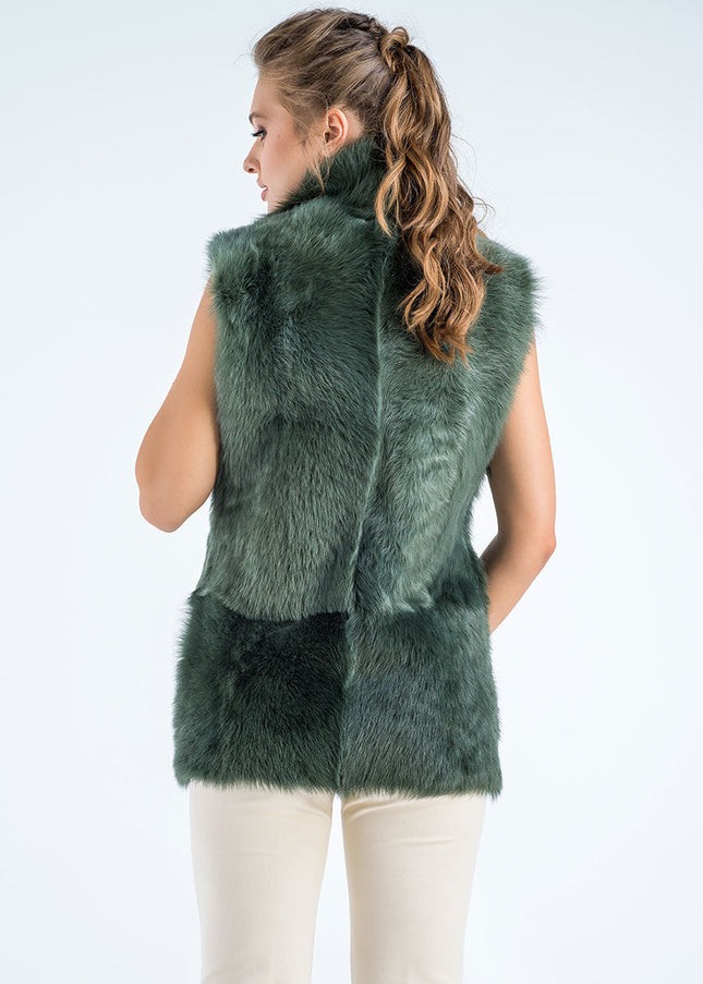 Olive Geniune Reversible Sheepskin Fur Vest-1