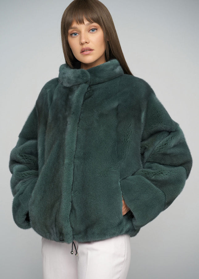 Olive Genuine Mink Fur Coat-1