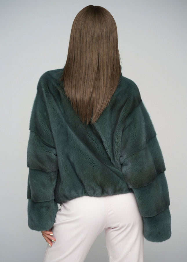 Olive Genuine Mink Fur Coat-2