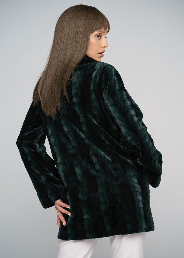 Olive Genuine Mink Fur Midi Coat-1